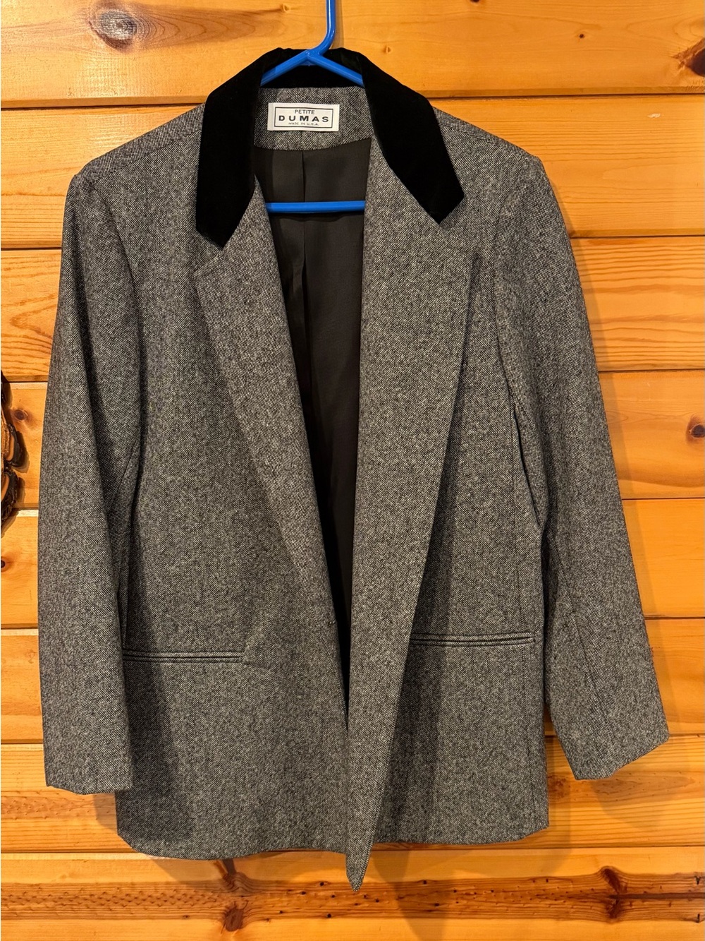 Dumas Women's Gray Wool-Blend Blazer with Black Velvet Collar Size Large